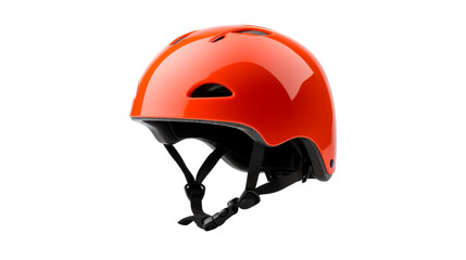 An orange helmet stands boldly on a plain white background