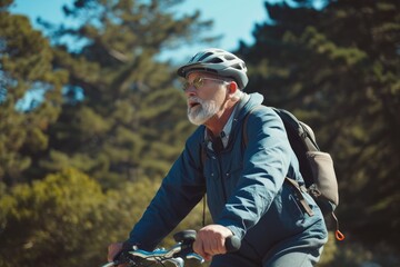 Fototapeta premium Biking for Wellness: Mature Cyclist Embracing Outdoor Adventure