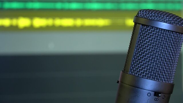 Sound and sound editing in a recording studio with a microphone
