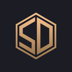 Elegant Hexagon Letter SD Logo Design. Initial Luxurious SD Logo Template