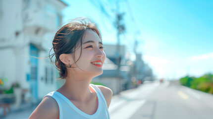 街を歩く若い女性