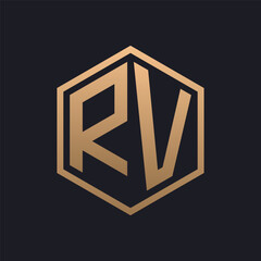 Elegant Hexagon Letter RV Logo Design. Initial Luxurious RV Logo Template
