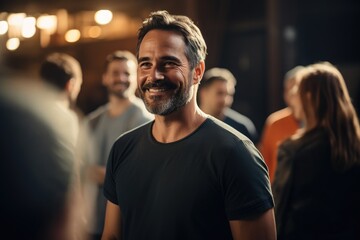 Obraz premium Fashionably Mature: Slick-Haired Man with Enthusiastic Followers