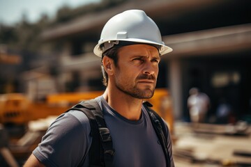 Serious Contractor Studying Construction Plans Onsite