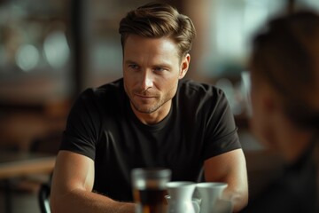Fototapeta premium Stylish Middle-Aged Gentleman Enjoying Coffee with Friends