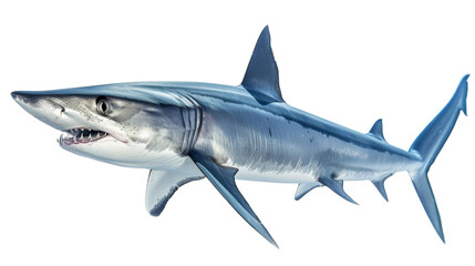 Obraz premium Detailed drawing of a fierce great white shark swimming boldly on a stark white background