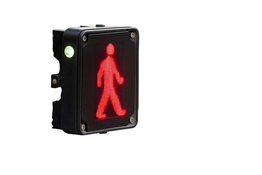 Red Pedestrian Crossing Light on White Background