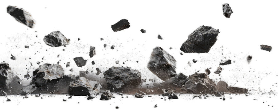 A illustration of the of rocks, dust, and debris falling. Outer space planet exploded.