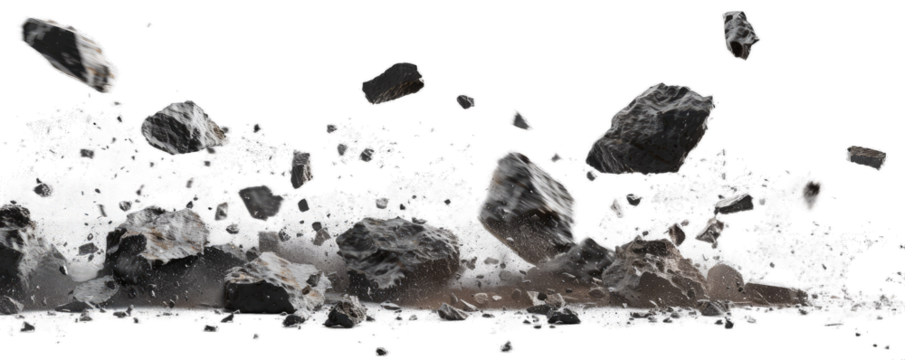 A illustration of the of rocks, dust, and debris falling. Outer space planet exploded.