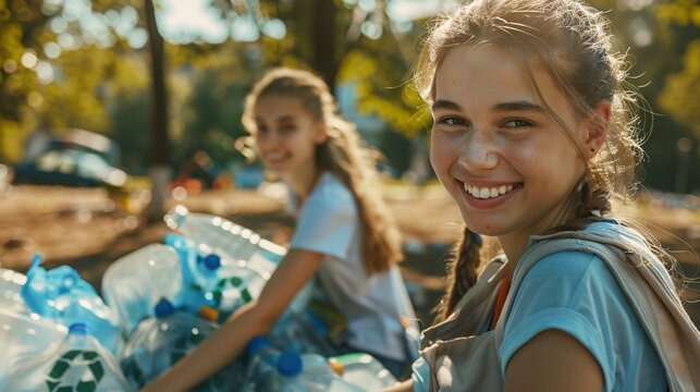 children clean up plastic pollution