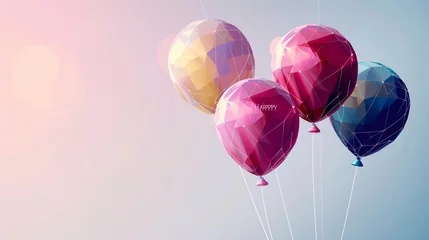 Foto op Plexiglas A sleek and modern happy birthday vector background template, with 3D geometric balloons floating over a subtle linear gradient, giving the illusion of a crisp HD image. © Mehreen