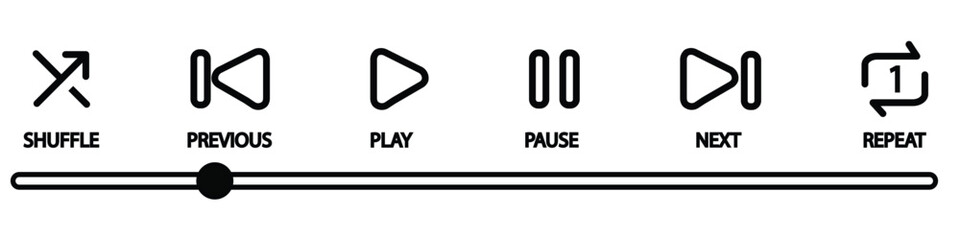 Media music player interface icon set in line style, Multimedia navigation symbol buttons.
