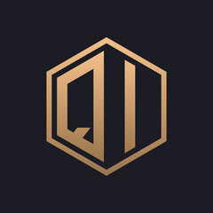 Elegant Hexagon Letter QI Logo Design. Initial Luxurious QI Logo Template