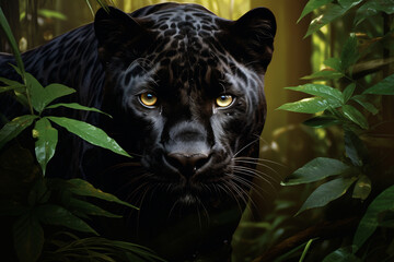 Black panther in the jungle. - 774716753