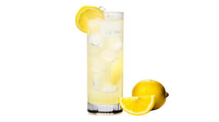 A tall glass of lemonade with a vibrant slice of lemon on the rim