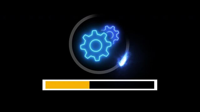 Software update or operating system upgrade concept. Installing update process, Improved functionality in the new version. Animation of cogwheels with updating bar isolated on transparent background.
