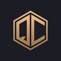 Elegant Hexagon Letter QC Logo Design. Initial Luxurious QC Logo Template