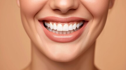 Beautiful female smile after teeth whitening procedure. Dental care. Dentistry concept