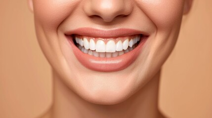 Naklejka premium Beautiful female smile after teeth whitening procedure. Dental care. Dentistry concept