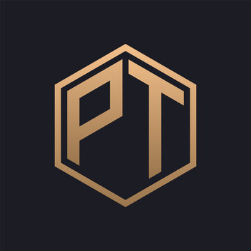 Elegant Hexagon Letter PT Logo Design. Initial Luxurious PT Logo Template