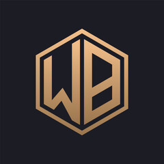 Elegant Hexagon Letter WB Logo Design. Initial Luxurious WB Logo Template