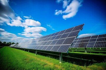 A solar panel farm with many solar panels