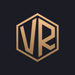 Elegant Hexagon Letter VR Logo Design. Initial Luxurious VR Logo Template