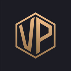 Elegant Hexagon Letter VP Logo Design. Initial Luxurious VP Logo Template