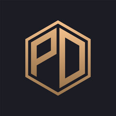 Elegant Hexagon Letter PD Logo Design. Initial Luxurious PD Logo Template