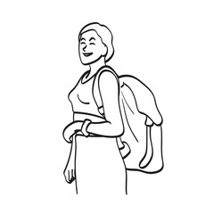 half length of female traveler with a backpack illustration vector hand drawn isolated on white background