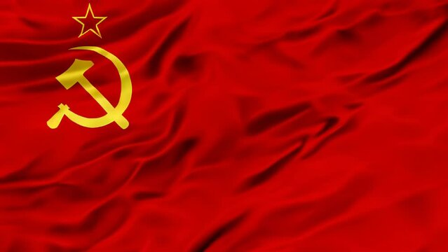 Vibrant red waving soviet flag with hammer and sickle emblem. A historical political symbol of communism and socialism. Representing the soviet union and its political history during the cold war era.