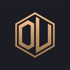 Elegant Hexagon Letter OU Logo Design. Initial Luxurious OU Logo Template