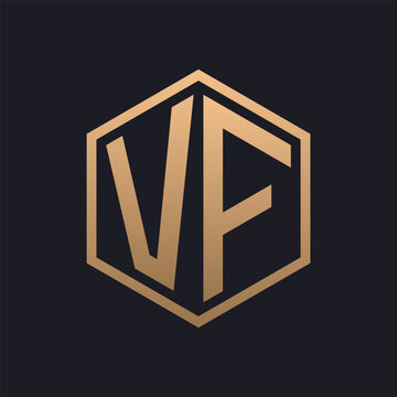 Elegant Hexagon Letter VF Logo Design. Initial Luxurious VF Logo Template