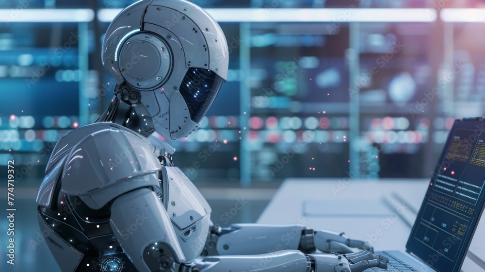 Poster Robot Using Laptop for AI Work
