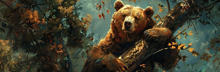 Bear's Den A Grizzly Adventure in the Fall Season Generative AI - obrazy, fototapety, plakaty