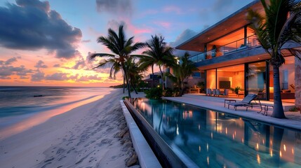 Breathtaking Tropical Beachfront Villa with Infinity Pool and Stunning Sunset Scenery
