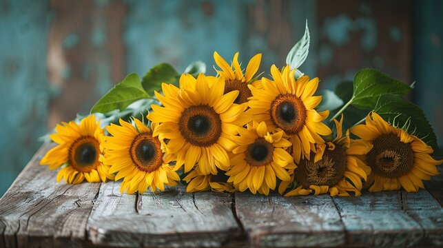 Sunflower Season A Bouquet of Sunflowers in a Blue Vase Generative AI