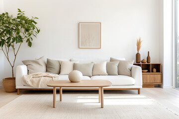 Boho interior design of modern living room, home.