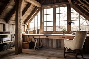 Cozy Chair, Wooden Beams, Rustic Style: Farmhouse Office Inspirations