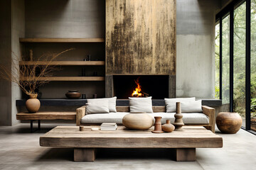 Obraz premium Wabi-sabi interior design of modern living room, home.