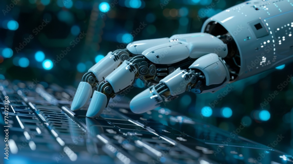 Aufkleber robotic hand typing on keyboard