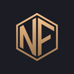 Elegant Hexagon Letter NF Logo Design. Initial Luxurious NF Logo Template