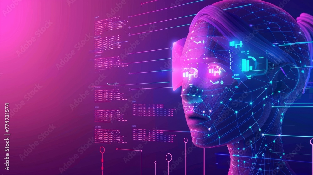 Poster Futuristic AI Interface Visualization With Glowing Digital Avatar
