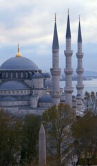 Close up of Blue Mosque and Bosphorus, Istanbul, Turkey