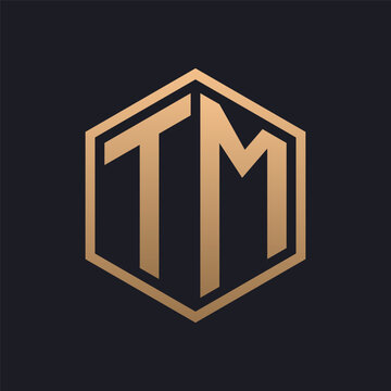 Elegant Hexagon Letter TM Logo Design. Initial Luxurious TM Logo Template