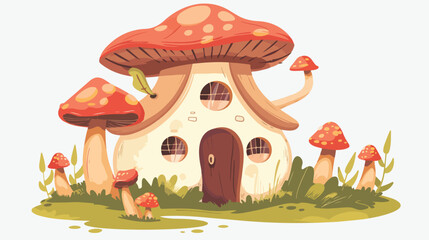 Cartoon mushroom house.vector illustration Flat vector