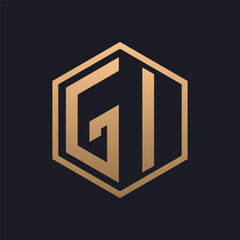 Elegant Hexagon Letter GI Logo Design. Initial Luxurious GI Logo Template