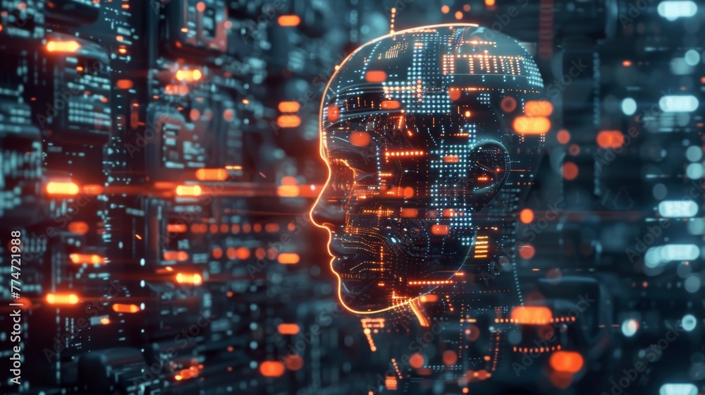 Poster man head with digital background