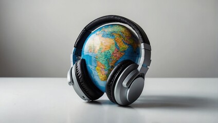 Stereo headphone and a globe on a white background 