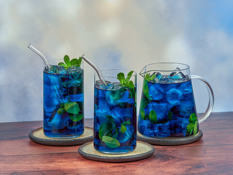 Iced blue tea is made from Anchan flowers, also known as butterfly pea - Clitoria ternatea